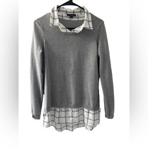 Adrianna Papell 2-in-1 Layered Look Sweater - Grey & Windowpane Plaid - Small